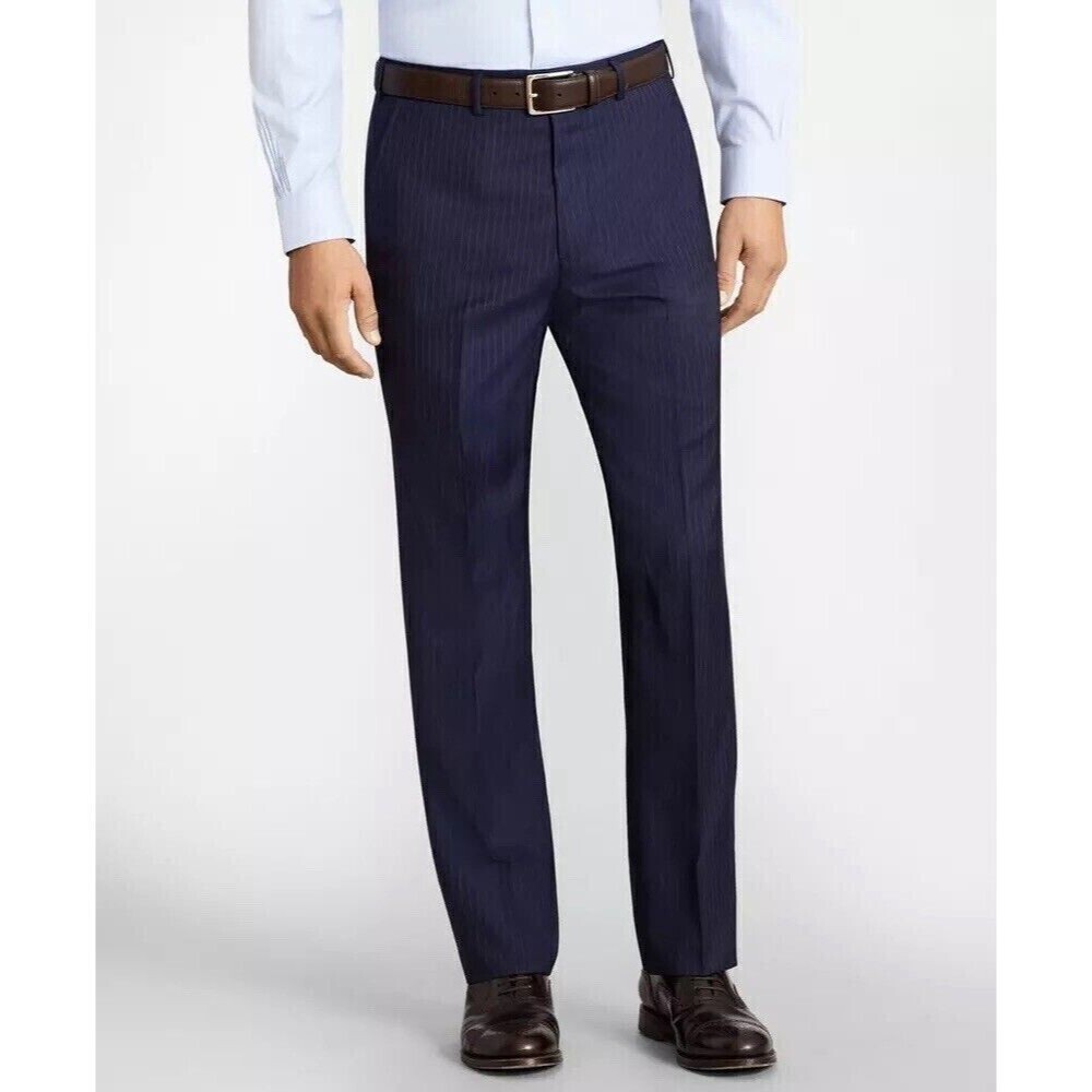 Brooks Brothers Blue Madison 1818 Wool Dress Striped Dark Blue Pants Mens 39x44